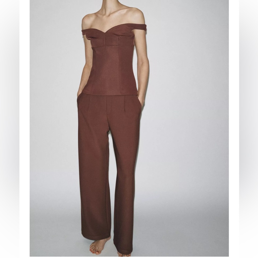 Zara wide leg crepe pants and off shoulder top co-ord set